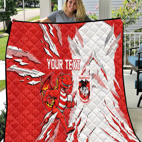 Personalized St. George Illawarra Dragons Quilt Dynamic Lightning Mascot Rugby Australia