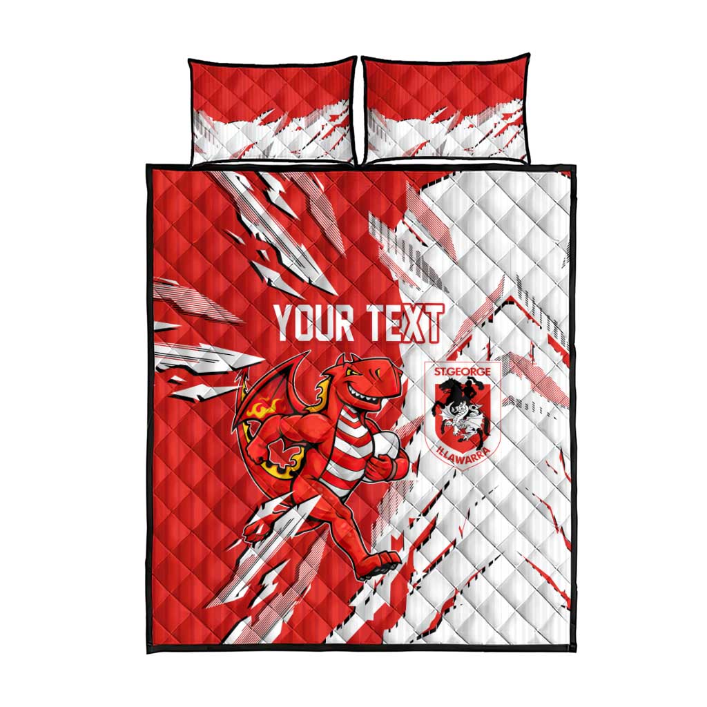 Personalized St. George Illawarra Dragons Quilt Bed Set Dynamic Lightning Mascot Rugby Australia