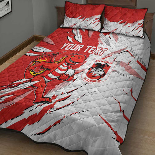 Personalized St. George Illawarra Dragons Quilt Bed Set Dynamic Lightning Mascot Rugby Australia