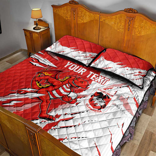 Personalized St. George Illawarra Dragons Quilt Bed Set Dynamic Lightning Mascot Rugby Australia