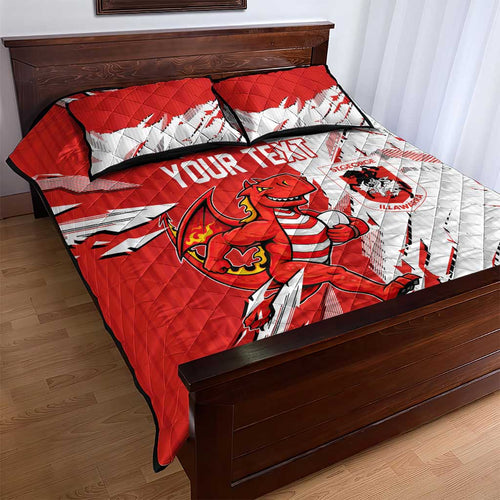Personalized St. George Illawarra Dragons Quilt Bed Set Dynamic Lightning Mascot Rugby Australia