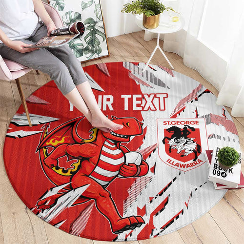 Personalized St. George Illawarra Dragons Round Carpet Dynamic Lightning Mascot Rugby Australia