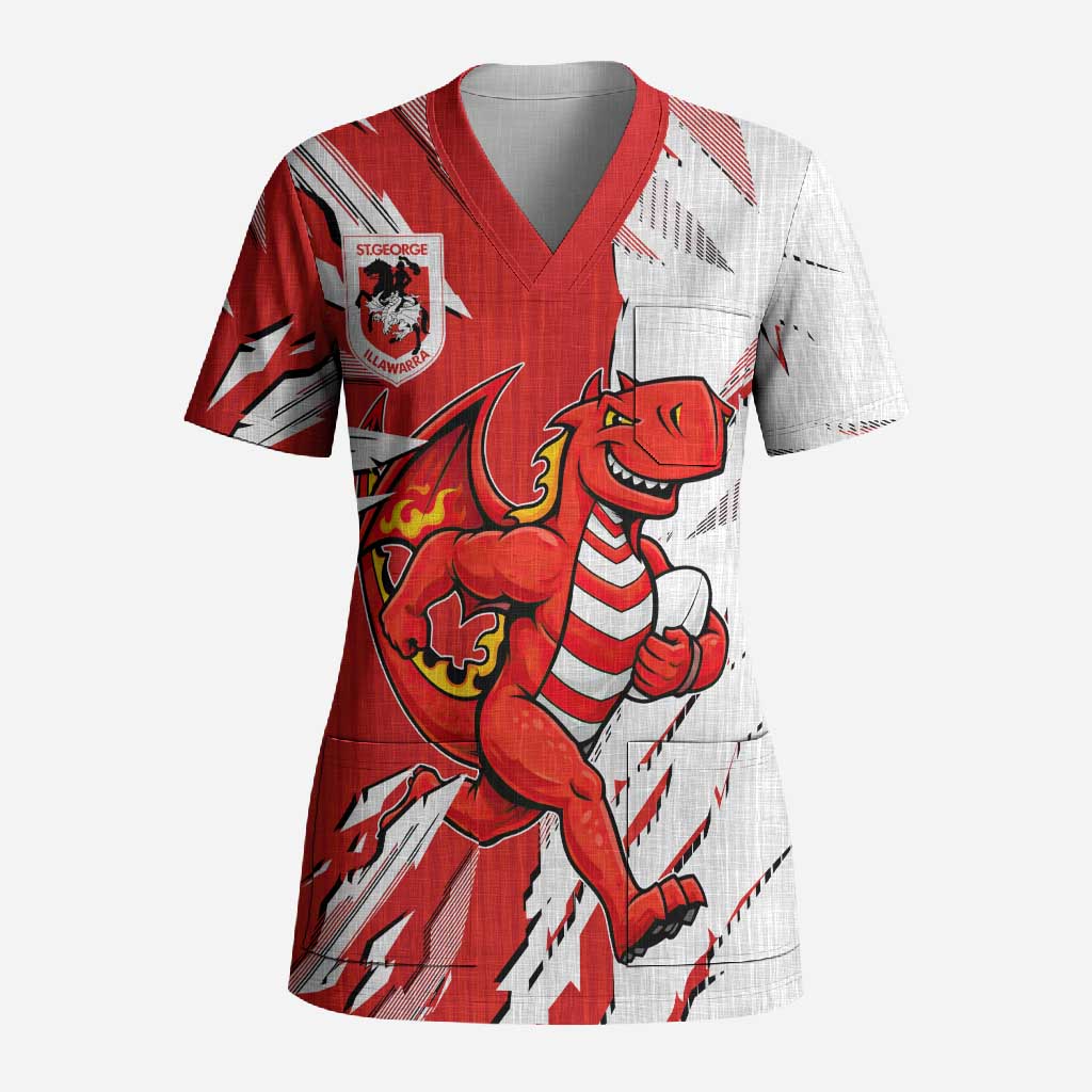 Personalized St. George Illawarra Dragons Scrub Top Dynamic Lightning Mascot Rugby Australia
