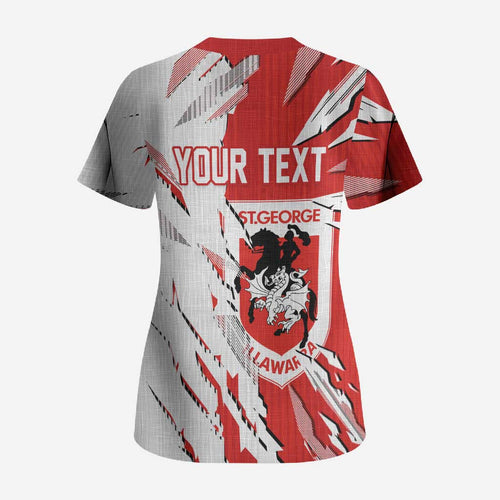 Personalized St. George Illawarra Dragons Scrub Top Dynamic Lightning Mascot Rugby Australia