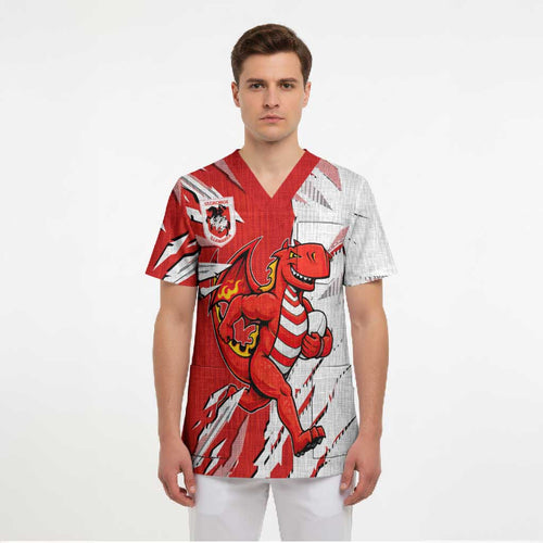 Personalized St. George Illawarra Dragons Scrub Top Dynamic Lightning Mascot Rugby Australia
