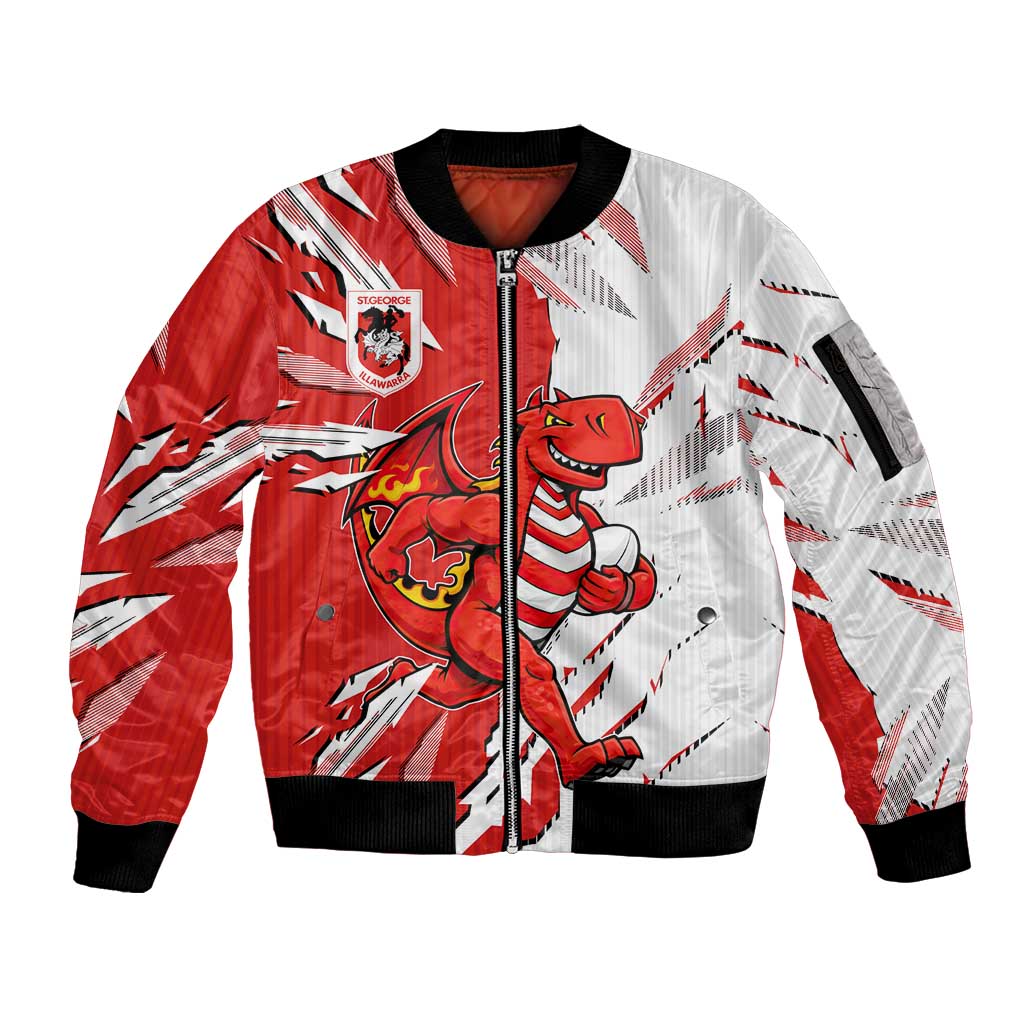 Personalized St. George Illawarra Dragons Sleeve Zip Bomber Jacket Dynamic Lightning Mascot Rugby Australia