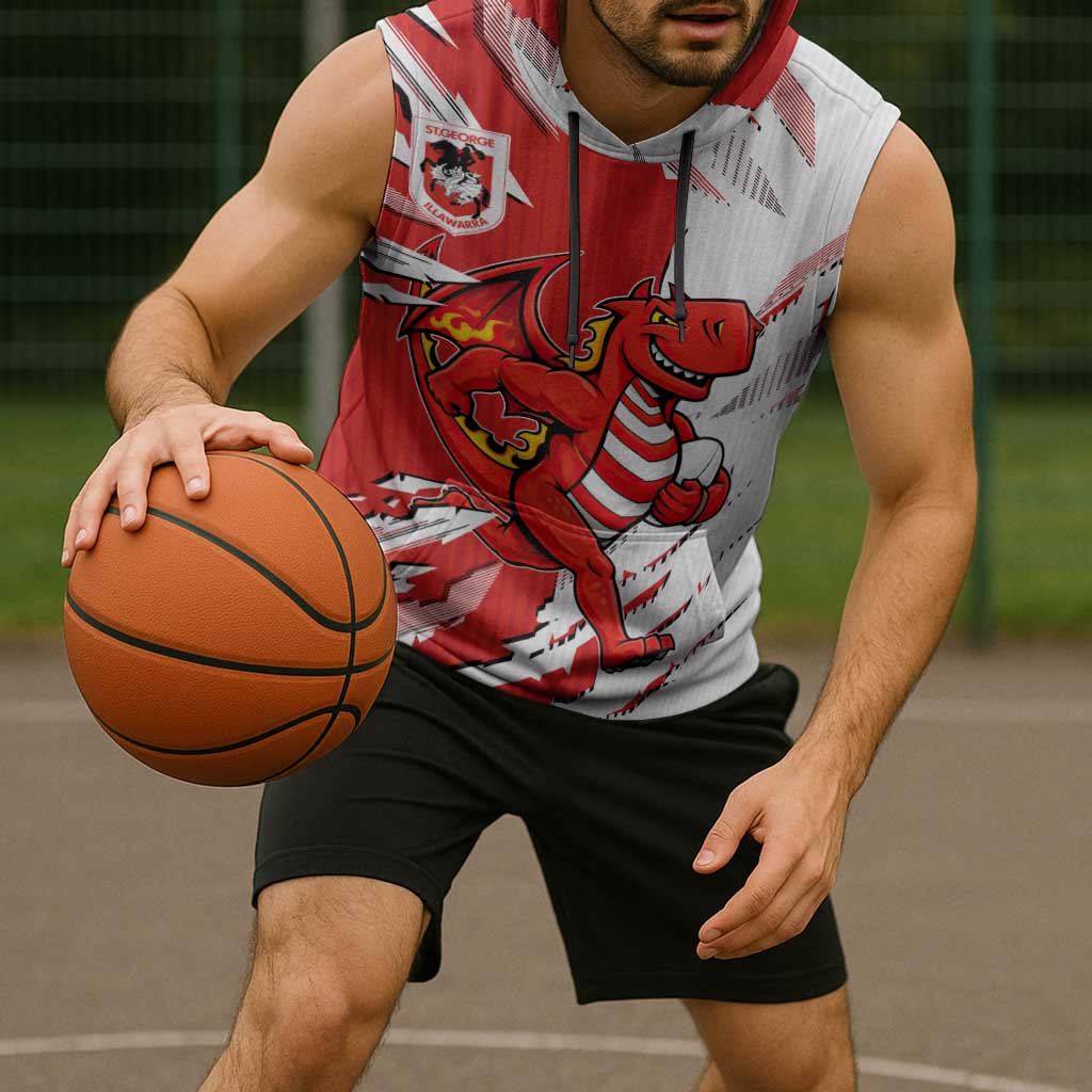 Personalized St. George Illawarra Dragons Sleeveless Hoodie Dynamic Lightning Mascot Rugby Australia