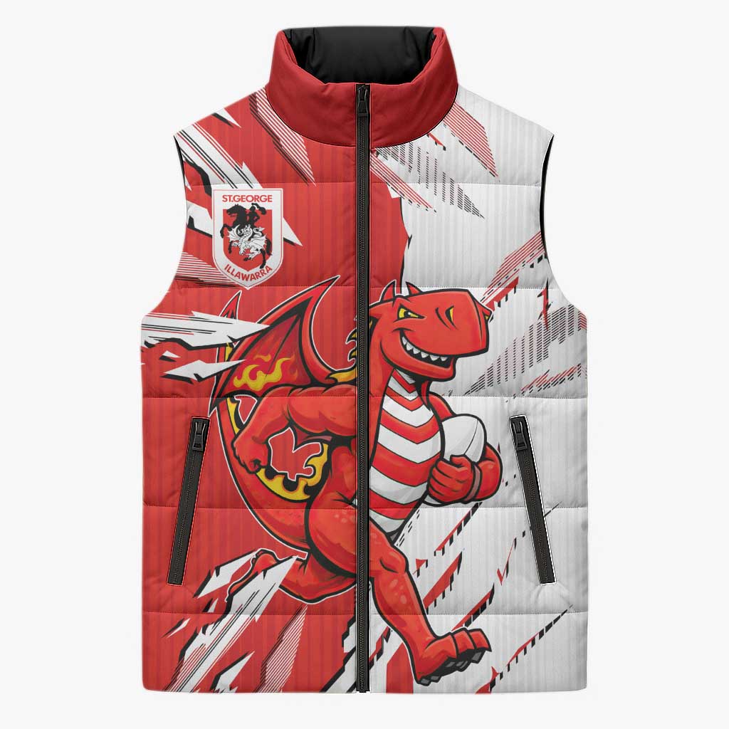 Personalized St. George Illawarra Dragons Sleeveless Puffer Jacket Dynamic Lightning Mascot Rugby Australia