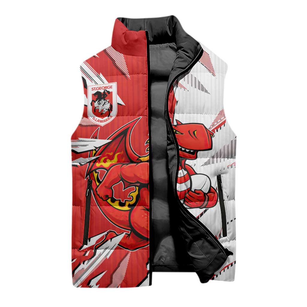 Personalized St. George Illawarra Dragons Sleeveless Puffer Jacket Dynamic Lightning Mascot Rugby Australia