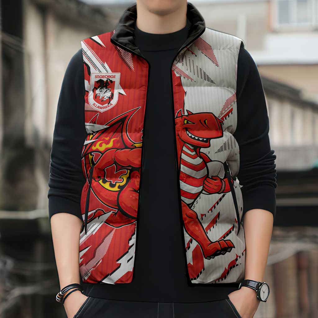 Personalized St. George Illawarra Dragons Sleeveless Puffer Jacket Dynamic Lightning Mascot Rugby Australia