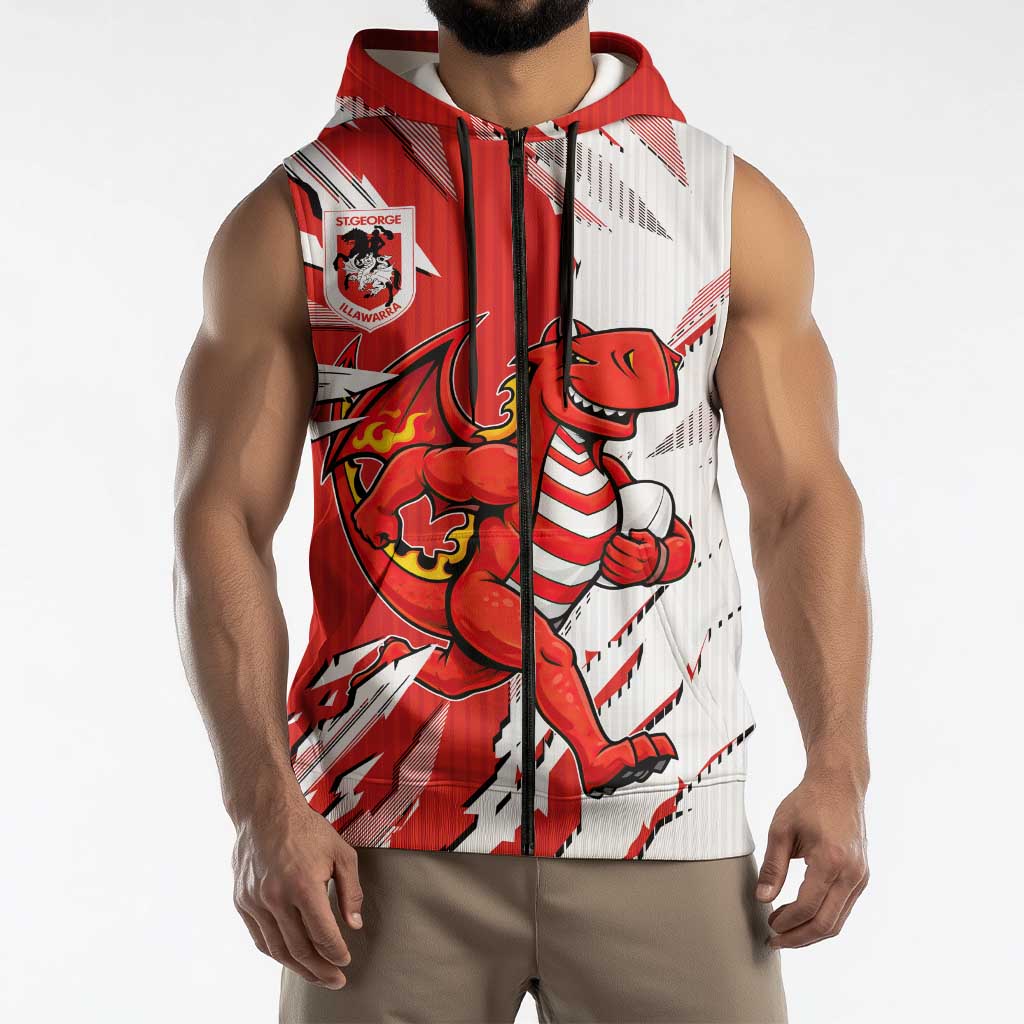 Personalized St. George Illawarra Dragons Sleeveless Zip Hoodie Dynamic Lightning Mascot Rugby Australia