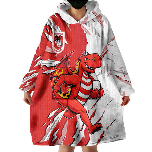 Personalized St. George Illawarra Dragons Wearable Blanket Hoodie Dynamic Lightning Mascot Rugby Australia