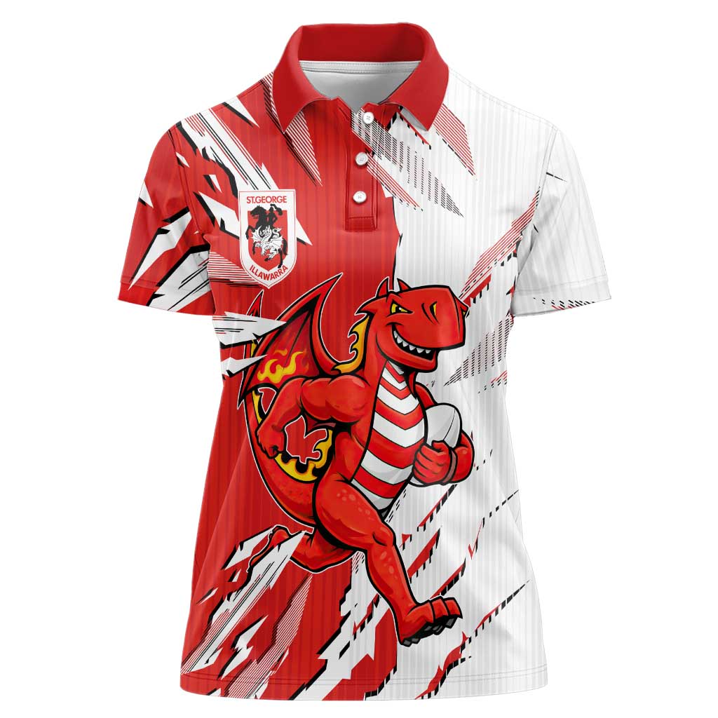 Personalized St. George Illawarra Dragons Women Polo Shirt Dynamic Lightning Mascot Rugby Australia