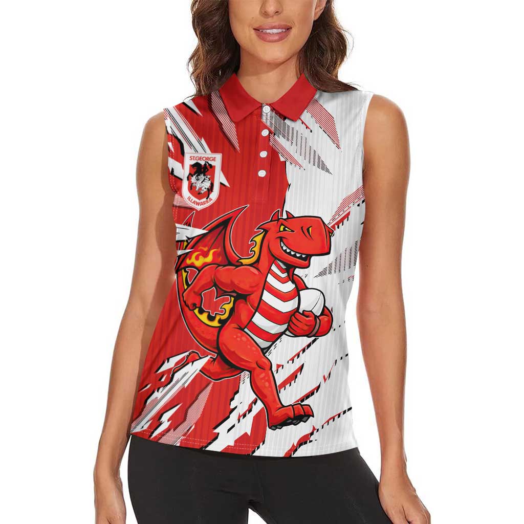 Personalized St. George Illawarra Dragons Women Sleeveless Polo Shirt Dynamic Lightning Mascot Rugby Australia