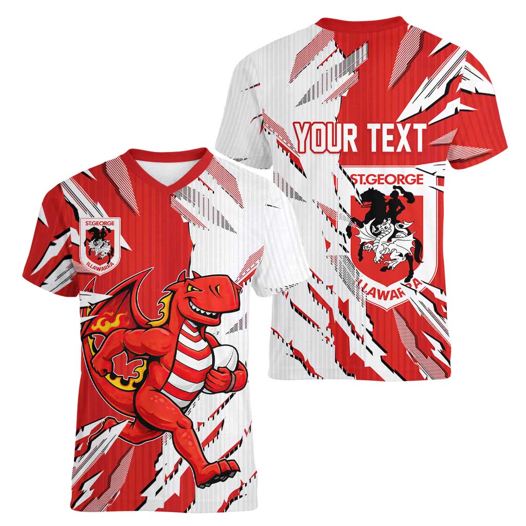 Personalized St. George Illawarra Dragons Women V-Neck T-Shirt Dynamic Lightning Mascot Rugby Australia
