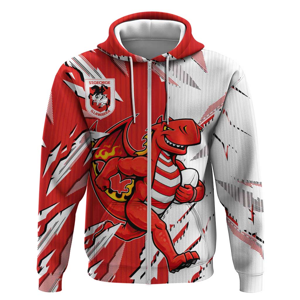 Personalized St. George Illawarra Dragons Zip Hoodie Dynamic Lightning Mascot Rugby Australia