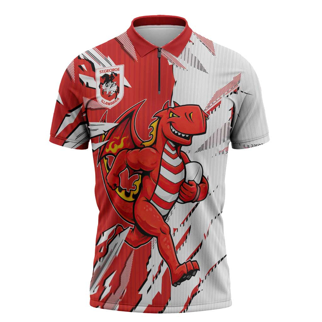 Personalized St. George Illawarra Dragons Zipper Polo Shirt Dynamic Lightning Mascot Rugby Australia