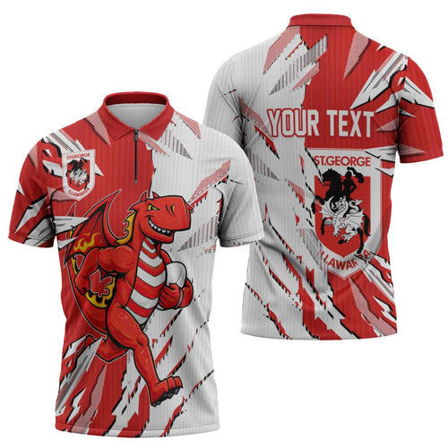 Personalized St. George Illawarra Dragons Zipper Polo Shirt Dynamic Lightning Mascot Rugby Australia