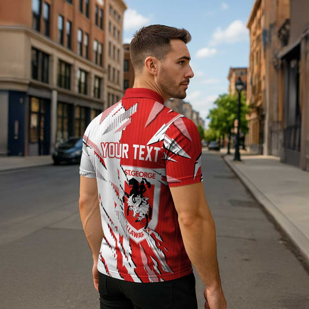 Personalized St. George Illawarra Dragons Zipper Polo Shirt Dynamic Lightning Mascot Rugby Australia