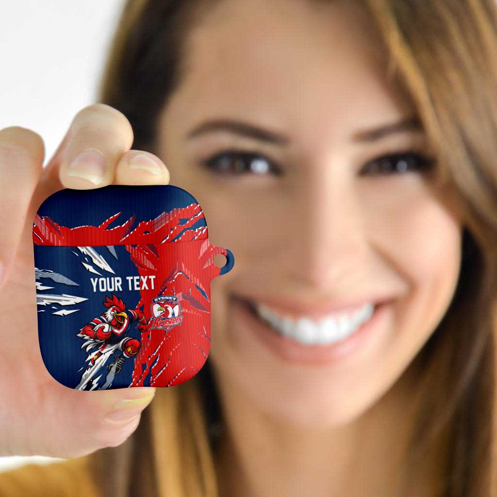 Personalized Sydney Roosters AirPods Case Dynamic Lightning Mascot Rugby Australia