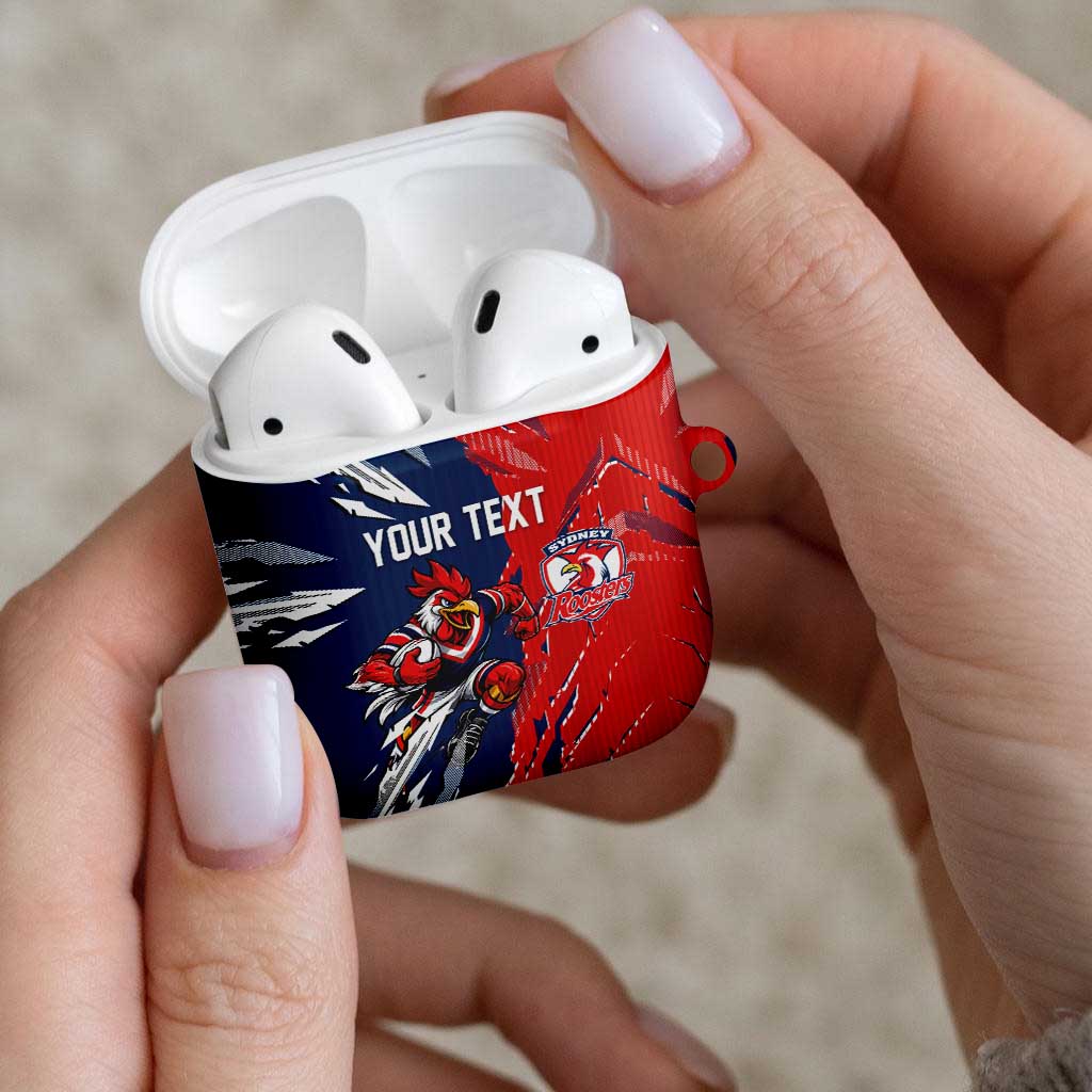 Personalized Sydney Roosters AirPods Case Dynamic Lightning Mascot Rugby Australia