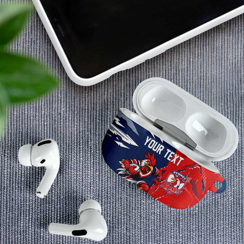 Personalized Sydney Roosters AirPods Case Dynamic Lightning Mascot Rugby Australia