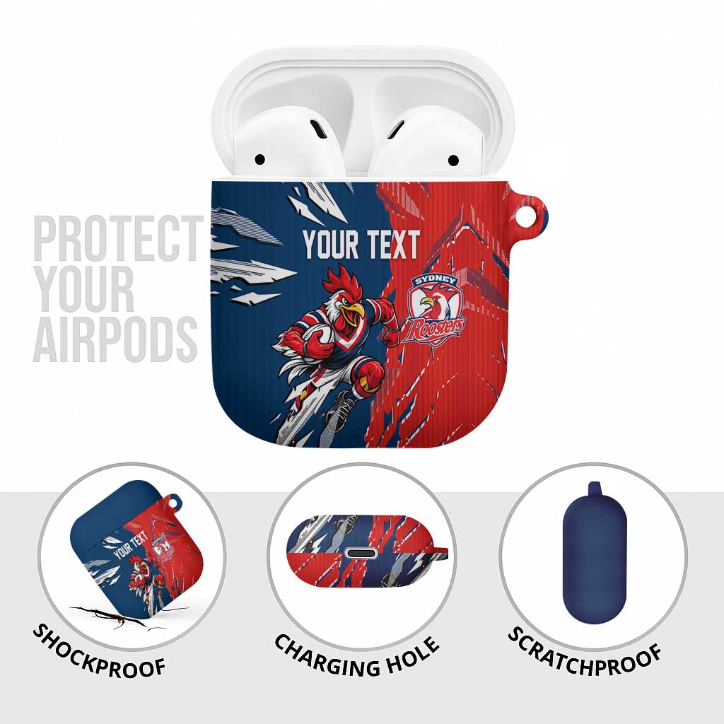 Personalized Sydney Roosters AirPods Case Dynamic Lightning Mascot Rugby Australia