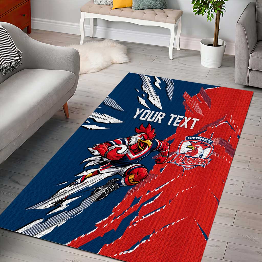 Personalized Sydney Roosters Area Rug Dynamic Lightning Mascot Rugby Australia