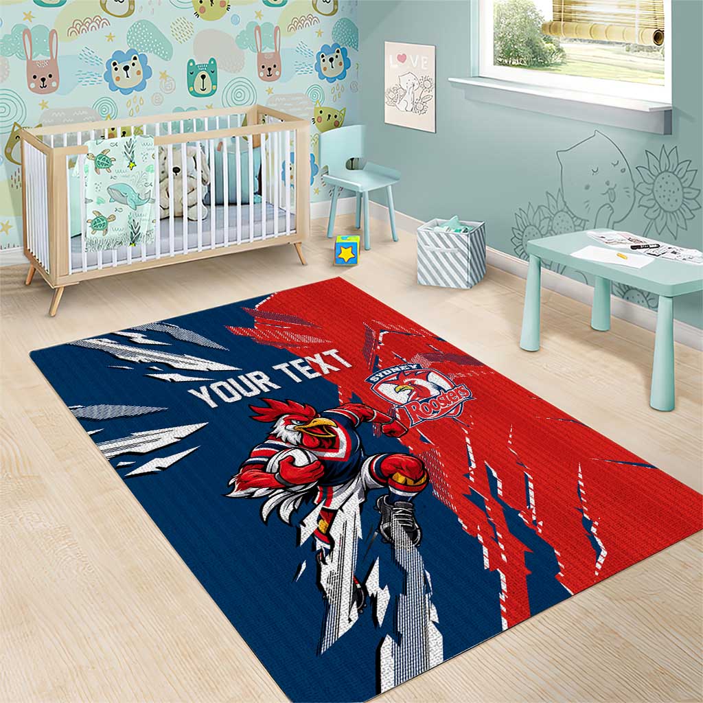 Personalized Sydney Roosters Area Rug Dynamic Lightning Mascot Rugby Australia