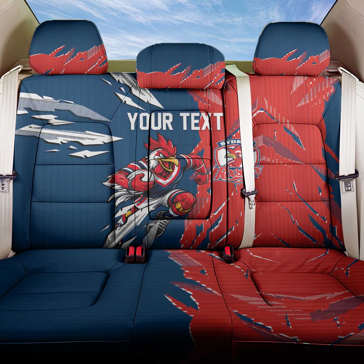 Personalized Sydney Roosters Back Car Seat Cover Dynamic Lightning Mascot Rugby Australia
