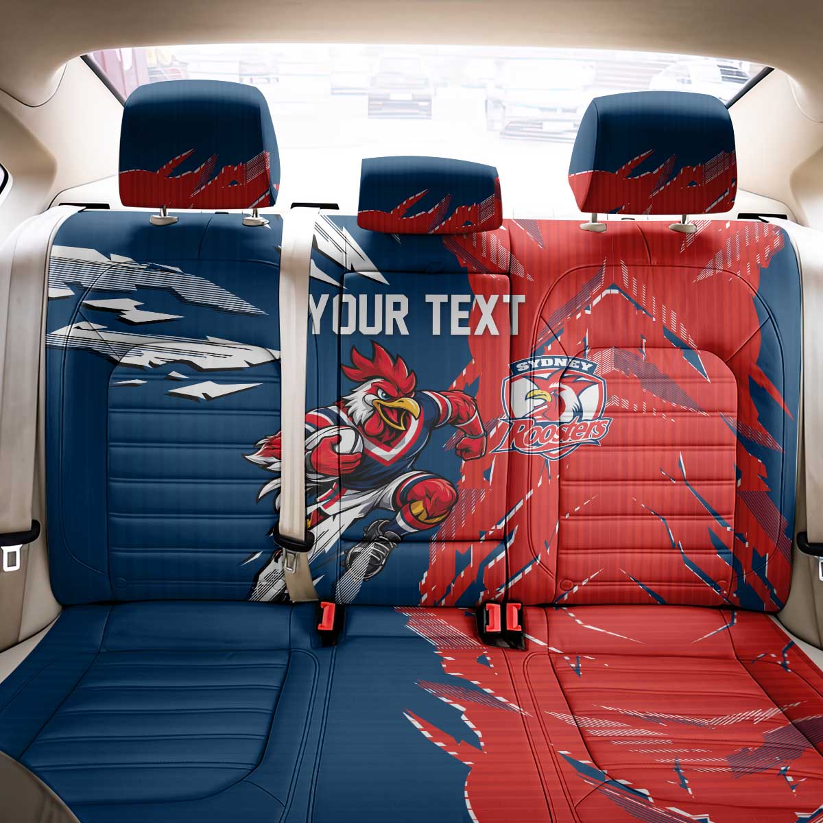 Personalized Sydney Roosters Back Car Seat Cover Dynamic Lightning Mascot Rugby Australia