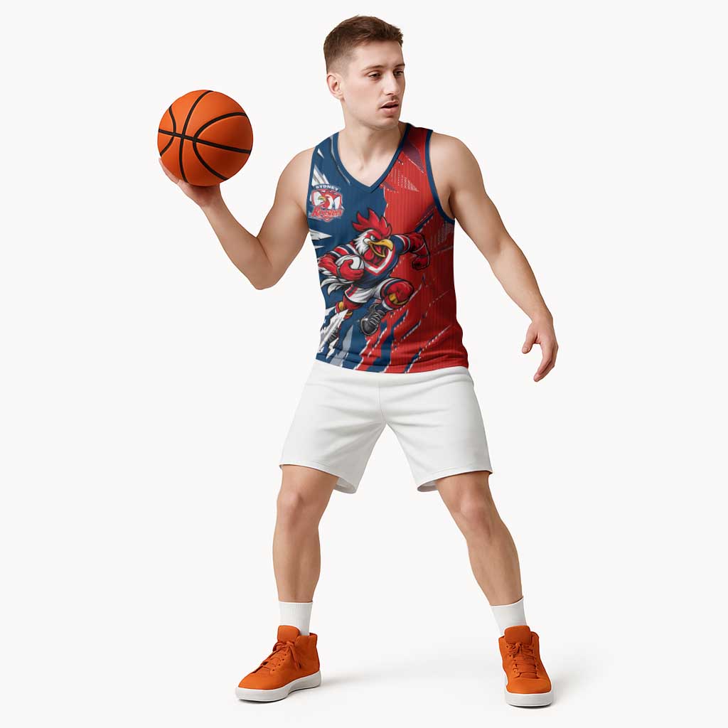 Personalized Sydney Roosters Basketball Jersey Dynamic Lightning Mascot Rugby Australia