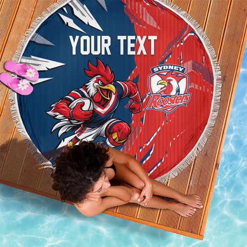 Personalized Sydney Roosters Beach Blanket Dynamic Lightning Mascot Rugby Australia