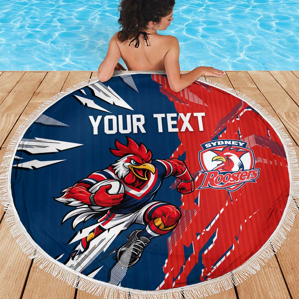 Personalized Sydney Roosters Beach Blanket Dynamic Lightning Mascot Rugby Australia