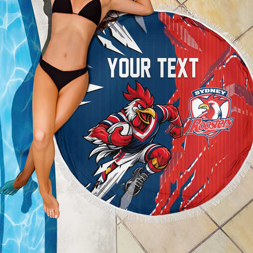 Personalized Sydney Roosters Beach Blanket Dynamic Lightning Mascot Rugby Australia