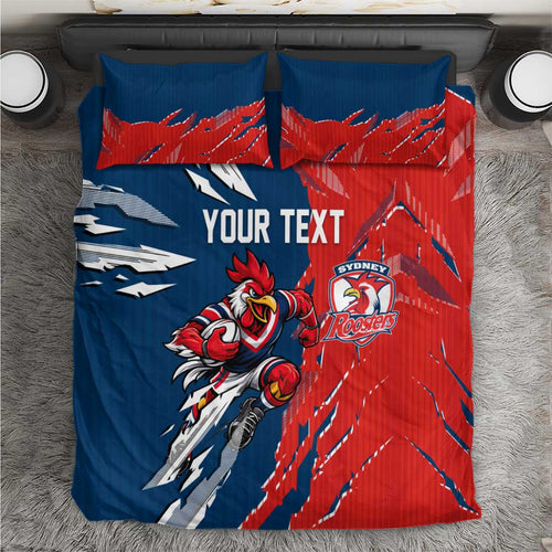 Personalized Sydney Roosters Bedding Set Dynamic Lightning Mascot Rugby Australia