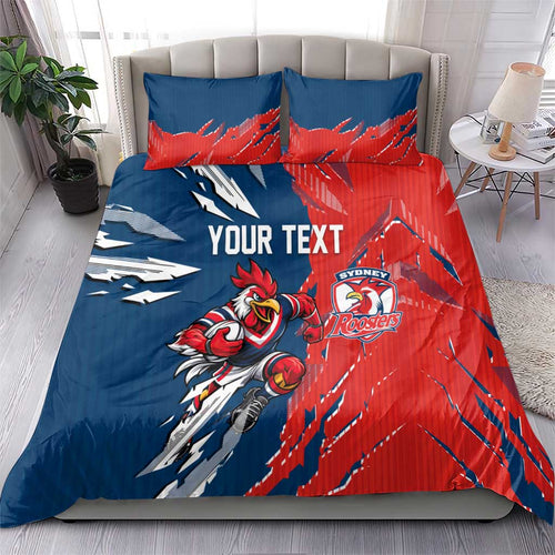 Personalized Sydney Roosters Bedding Set Dynamic Lightning Mascot Rugby Australia