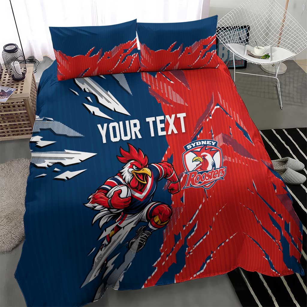 Personalized Sydney Roosters Bedding Set Dynamic Lightning Mascot Rugby Australia
