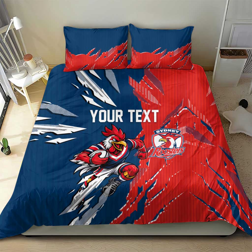 Personalized Sydney Roosters Bedding Set Dynamic Lightning Mascot Rugby Australia