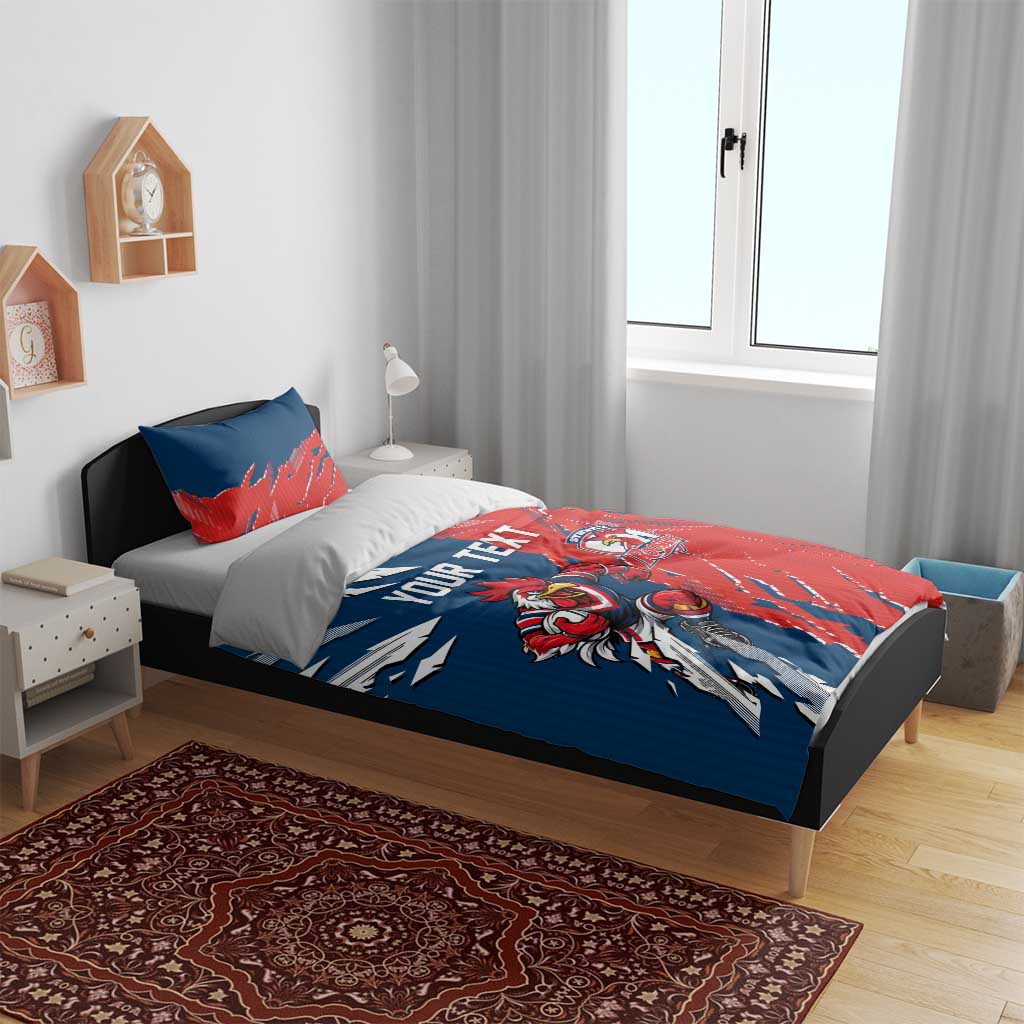 Personalized Sydney Roosters Bedding Set Dynamic Lightning Mascot Rugby Australia