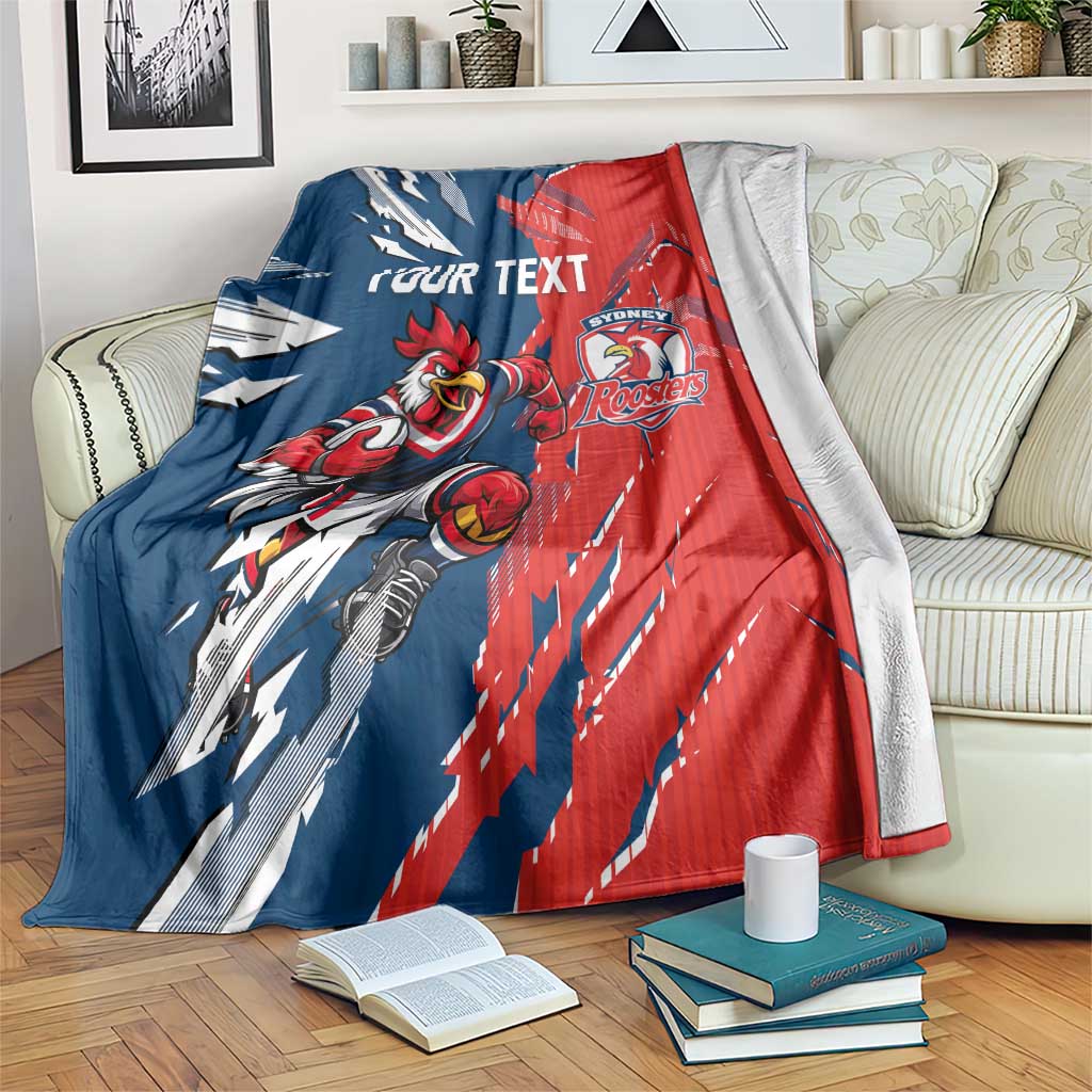 Personalized Sydney Roosters Blanket Dynamic Lightning Mascot Rugby Australia
