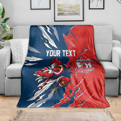 Personalized Sydney Roosters Blanket Dynamic Lightning Mascot Rugby Australia