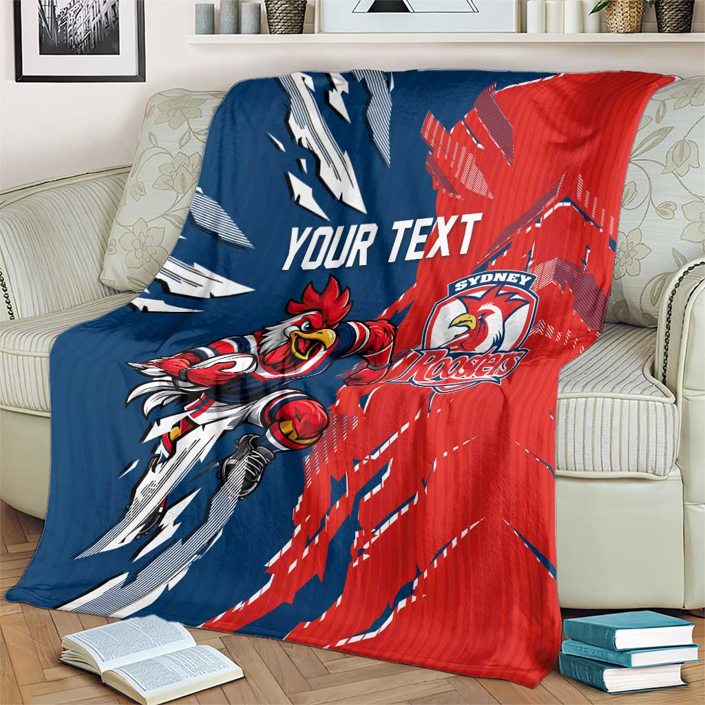 Personalized Sydney Roosters Blanket Dynamic Lightning Mascot Rugby Australia