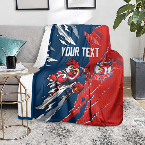 Personalized Sydney Roosters Blanket Dynamic Lightning Mascot Rugby Australia