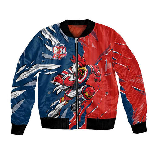 Personalized Sydney Roosters Bomber Jacket Dynamic Lightning Mascot Rugby Australia