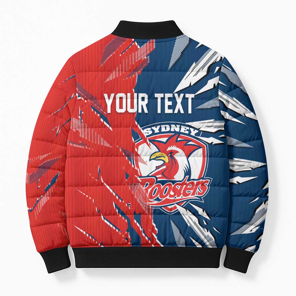 Personalized Sydney Roosters Bomber Puffer Jacket Dynamic Lightning Mascot Rugby Australia