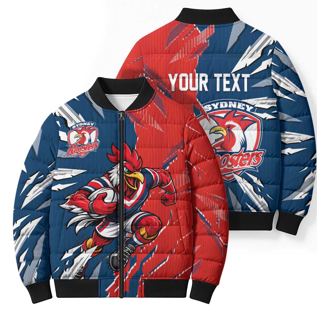 Personalized Sydney Roosters Bomber Puffer Jacket Dynamic Lightning Mascot Rugby Australia