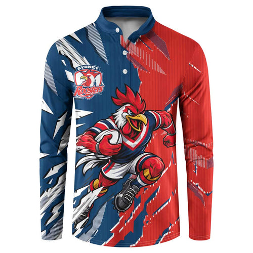 Personalized Sydney Roosters Button Sweatshirt Dynamic Lightning Mascot Rugby Australia