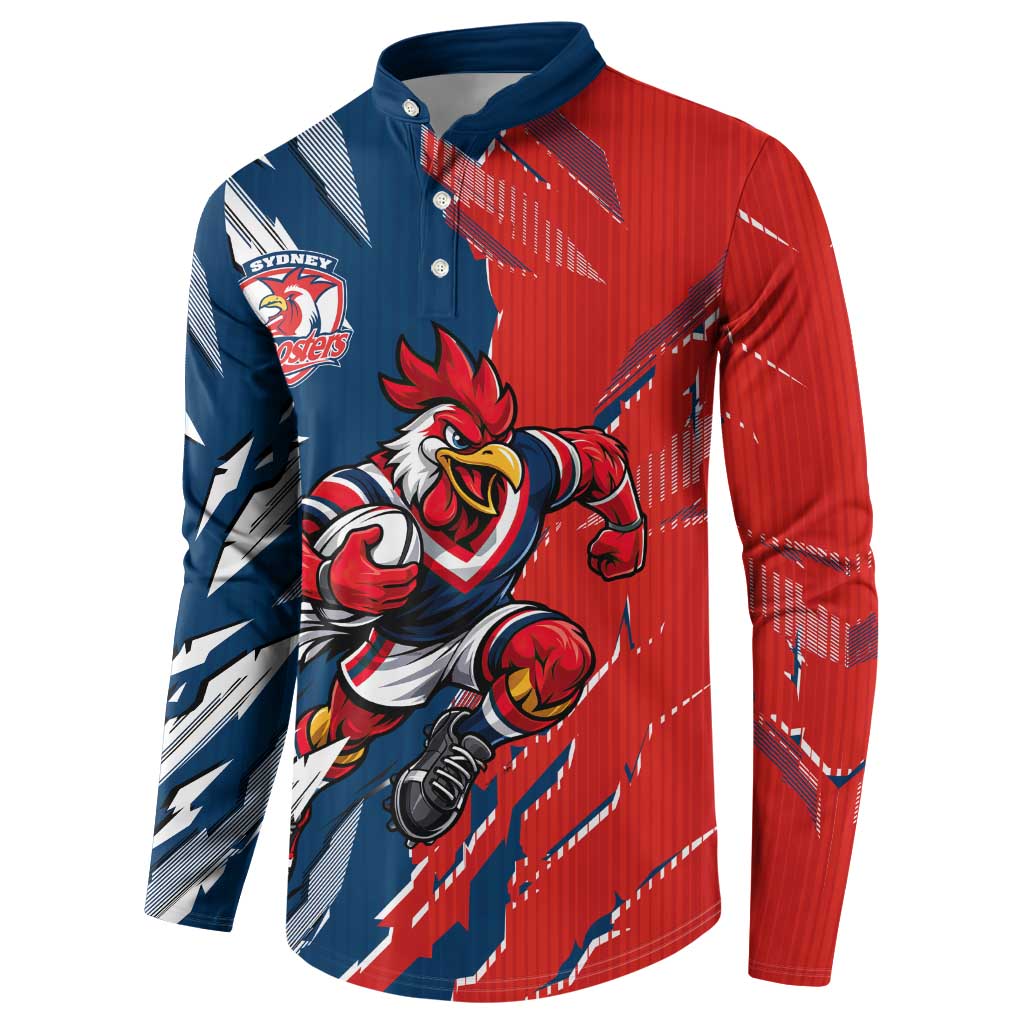 Personalized Sydney Roosters Button Sweatshirt Dynamic Lightning Mascot Rugby Australia