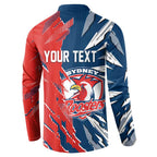 Personalized Sydney Roosters Button Sweatshirt Dynamic Lightning Mascot Rugby Australia